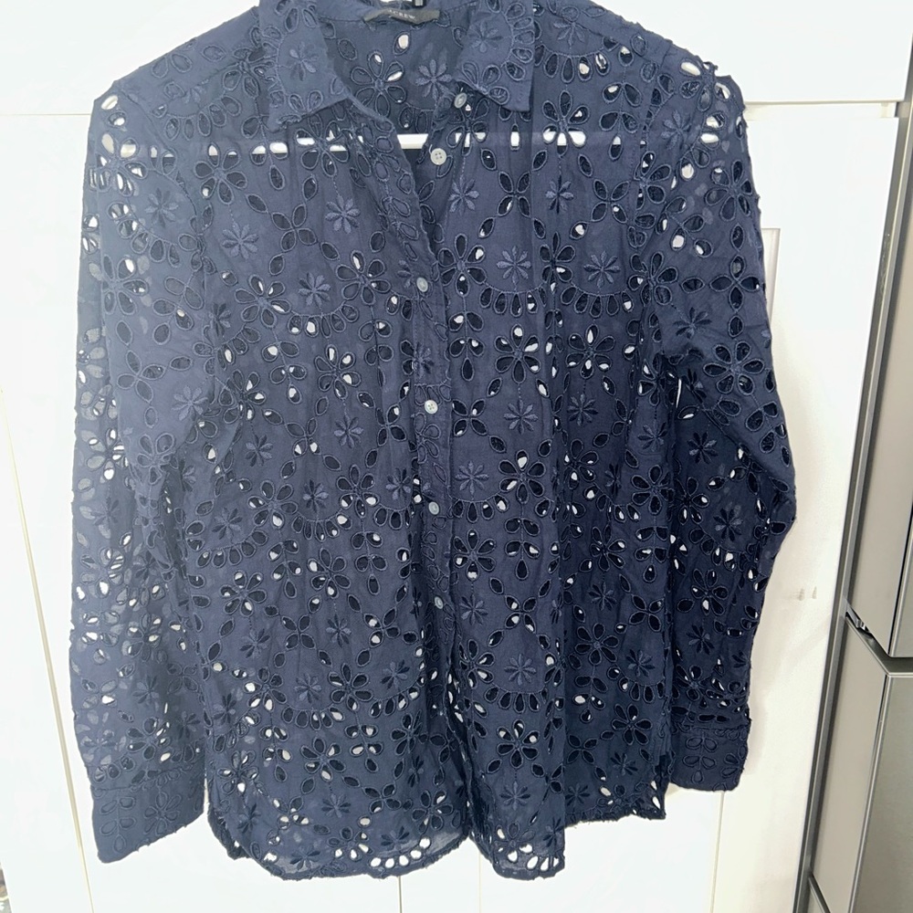 J Crew Navy Eyelet Button-Up Blouse